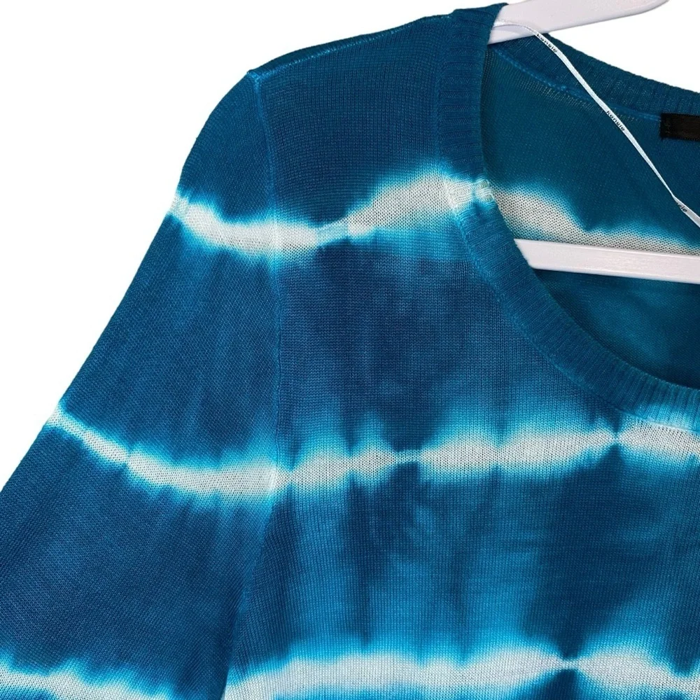 Kensie - Turquoise Blue Tie Dye Look Light V-neck Sweater - L - Picture 4 of 7